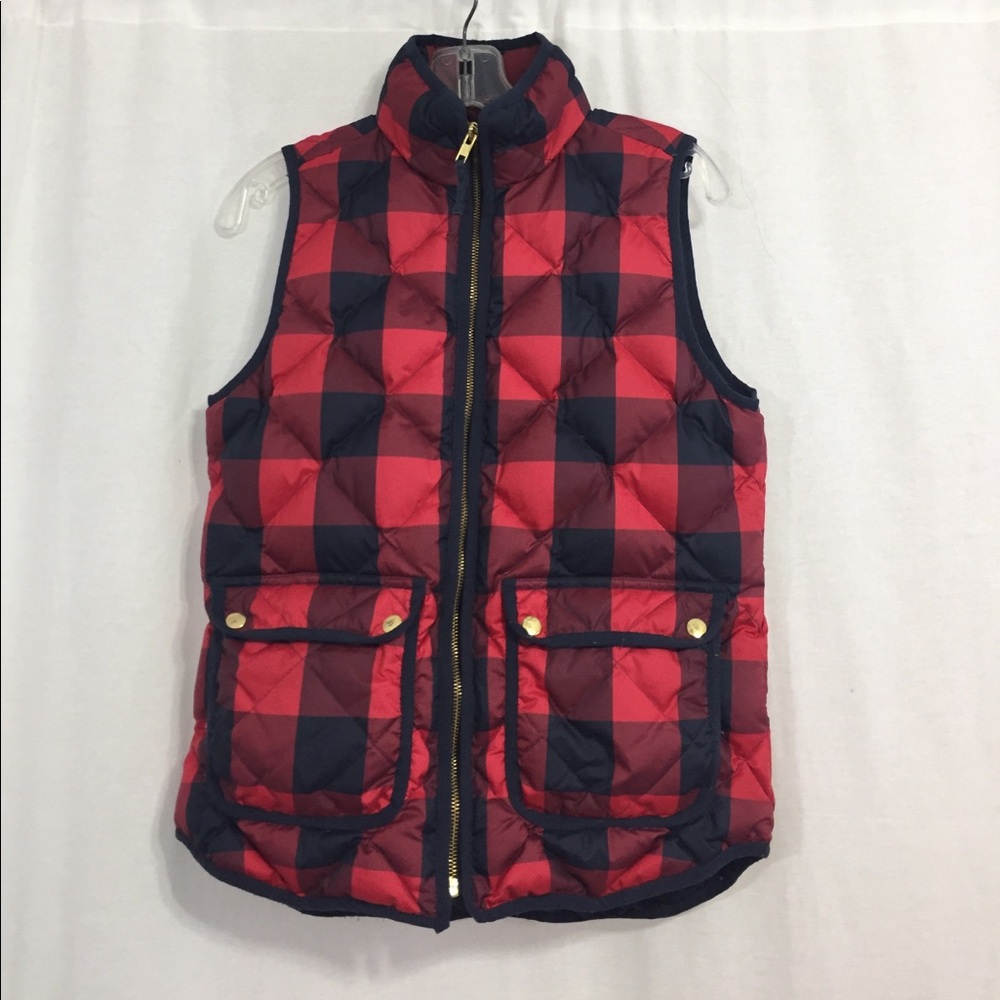 J. Crew Red and Black Checkered Vest